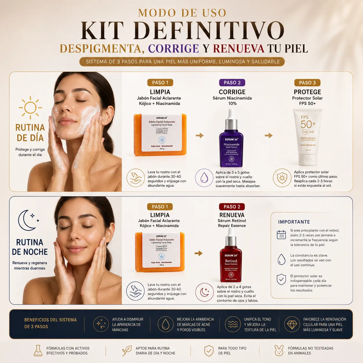 Kit Definitivo Serum 10™ ✨La Rutina diaria que Despigmenta, Corrige y Renueva tu Piel