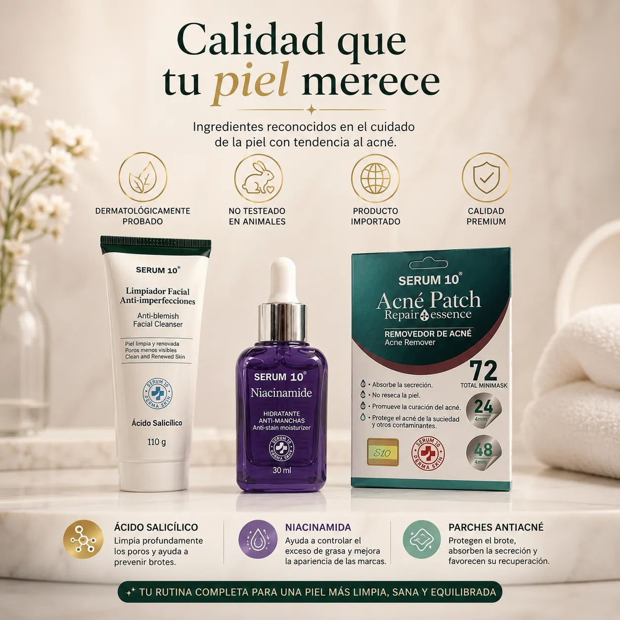 Kit Anti-Acné Serum 10 ⭐ La rutina completa para una piel más limpia, uniforme y libre de imperfecciones.