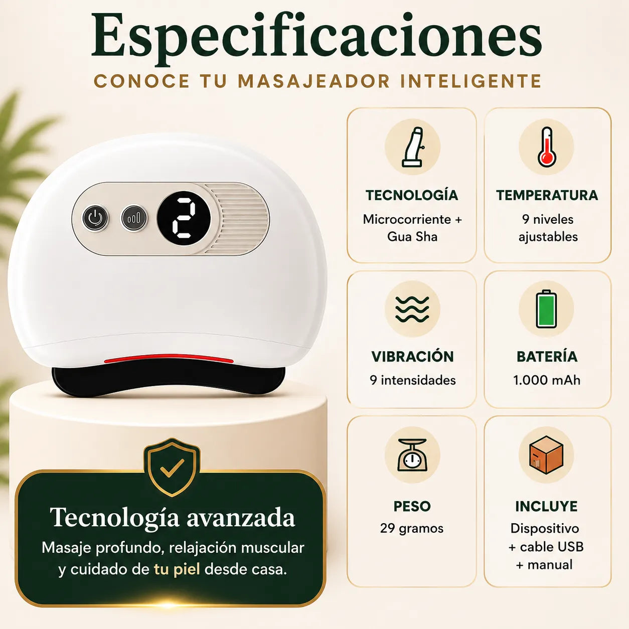 Masajeador Gua Sha con Radiofrecuencia facial