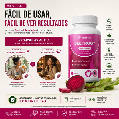 Beetroot Rosabella – Energía, Circulación & Rendimiento (60 cápsulas, 1300mg)