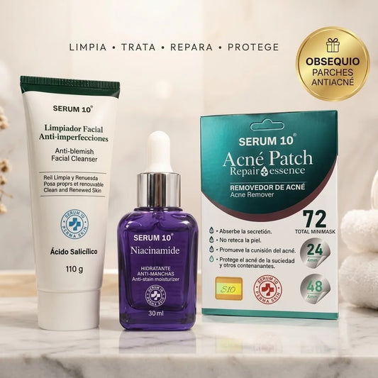 Kit Anti-Acné Serum 10 ⭐ La rutina completa para una piel más limpia, uniforme y libre de imperfecciones.