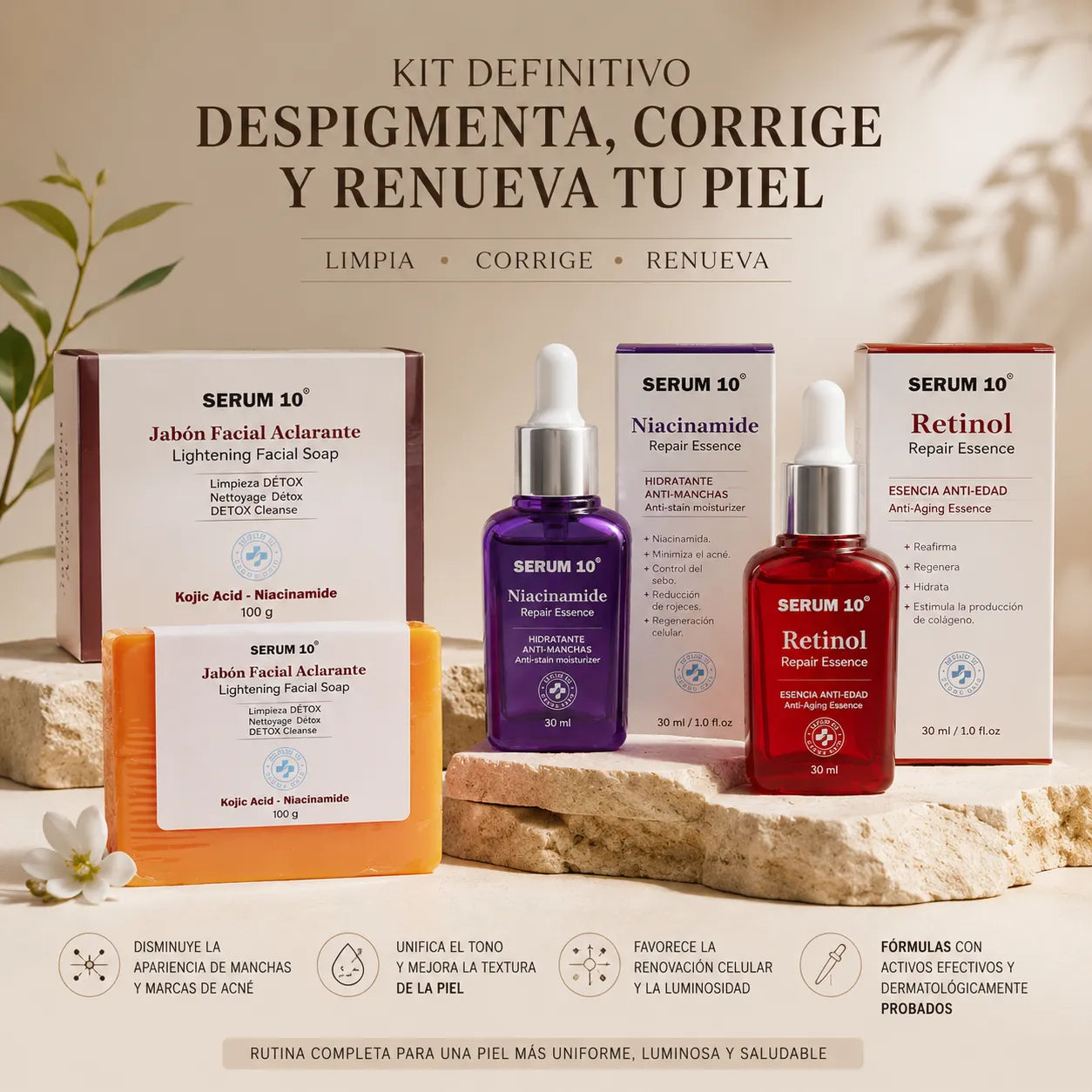Kit Definitivo Serum 10™ ✨La Rutina diaria que Despigmenta, Corrige y Renueva tu Piel