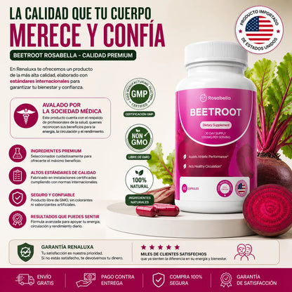 Beetroot Rosabella – Energía, Circulación & Rendimiento (60 cápsulas, 1300mg)