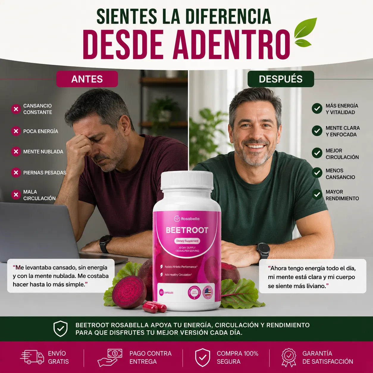 Beetroot Rosabella – Energía, Circulación & Rendimiento (60 cápsulas, 1300mg)