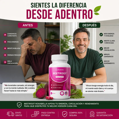 Beetroot Rosabella – Energía, Circulación & Rendimiento (60 cápsulas, 1300mg)