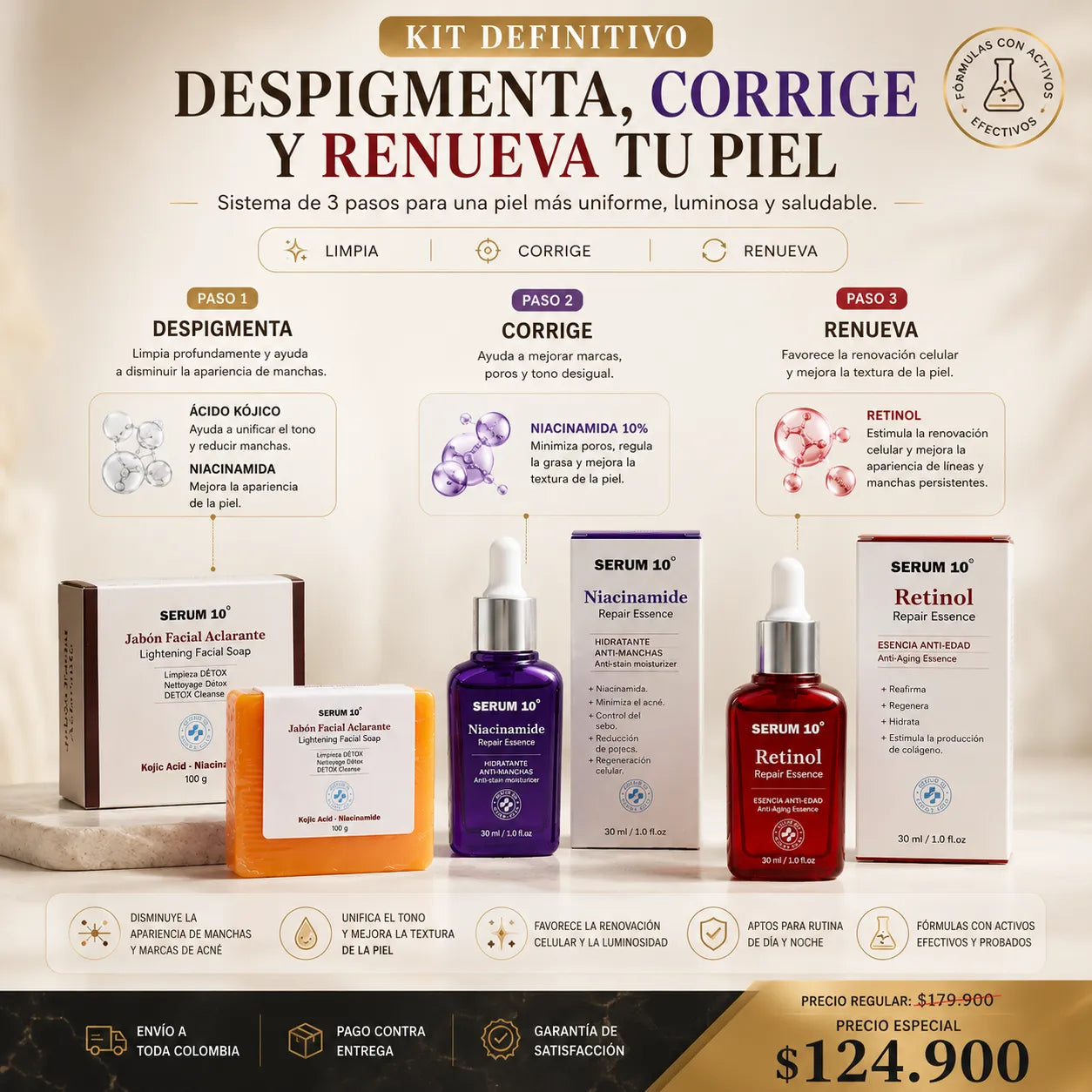Kit Definitivo Serum 10™ ✨La Rutina diaria que Despigmenta, Corrige y Renueva tu Piel