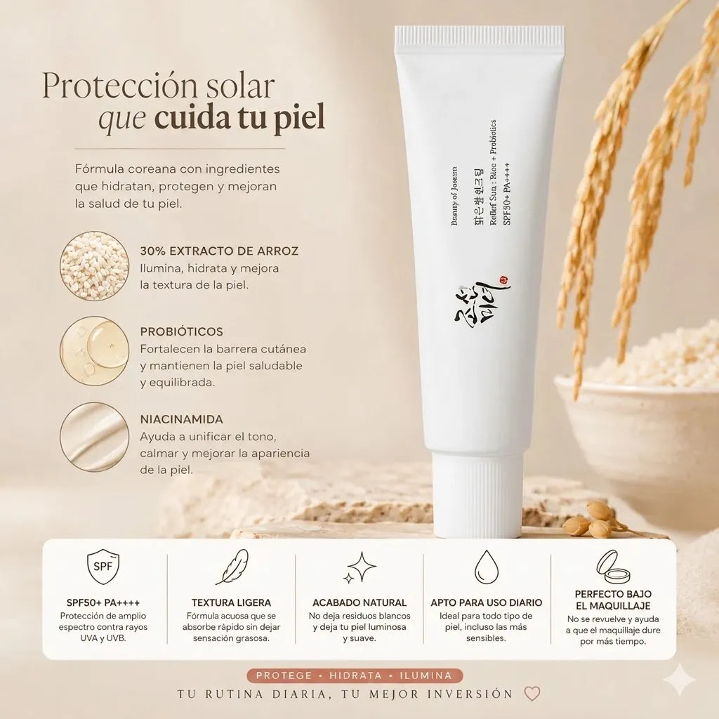 Beauty of Joseon Relief Sun SPF50+ ✨El protector solar coreano que se adapta perfectamente a tu piel y realza su luminosidad natural.