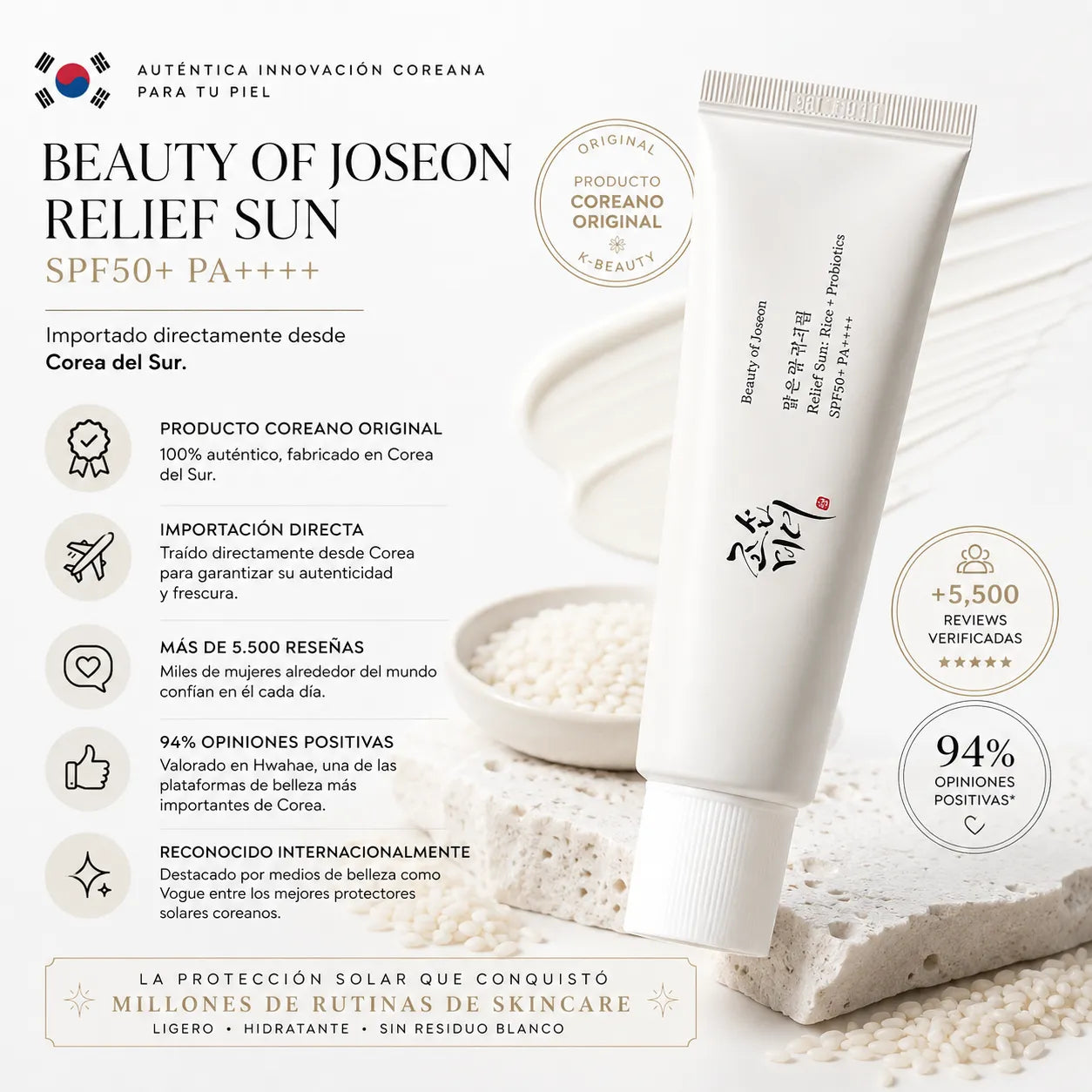 Beauty of Joseon Relief Sun SPF50+ ✨El protector solar coreano que se adapta perfectamente a tu piel y realza su luminosidad natural.