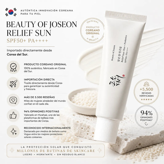 Beauty of Joseon Relief Sun SPF50+ ✨El protector solar coreano que se adapta perfectamente a tu piel y realza su luminosidad natural.